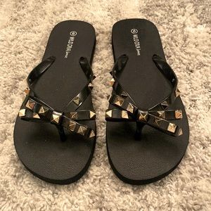 Studded Sandals NWOT Black with Gold Studs. Size 8